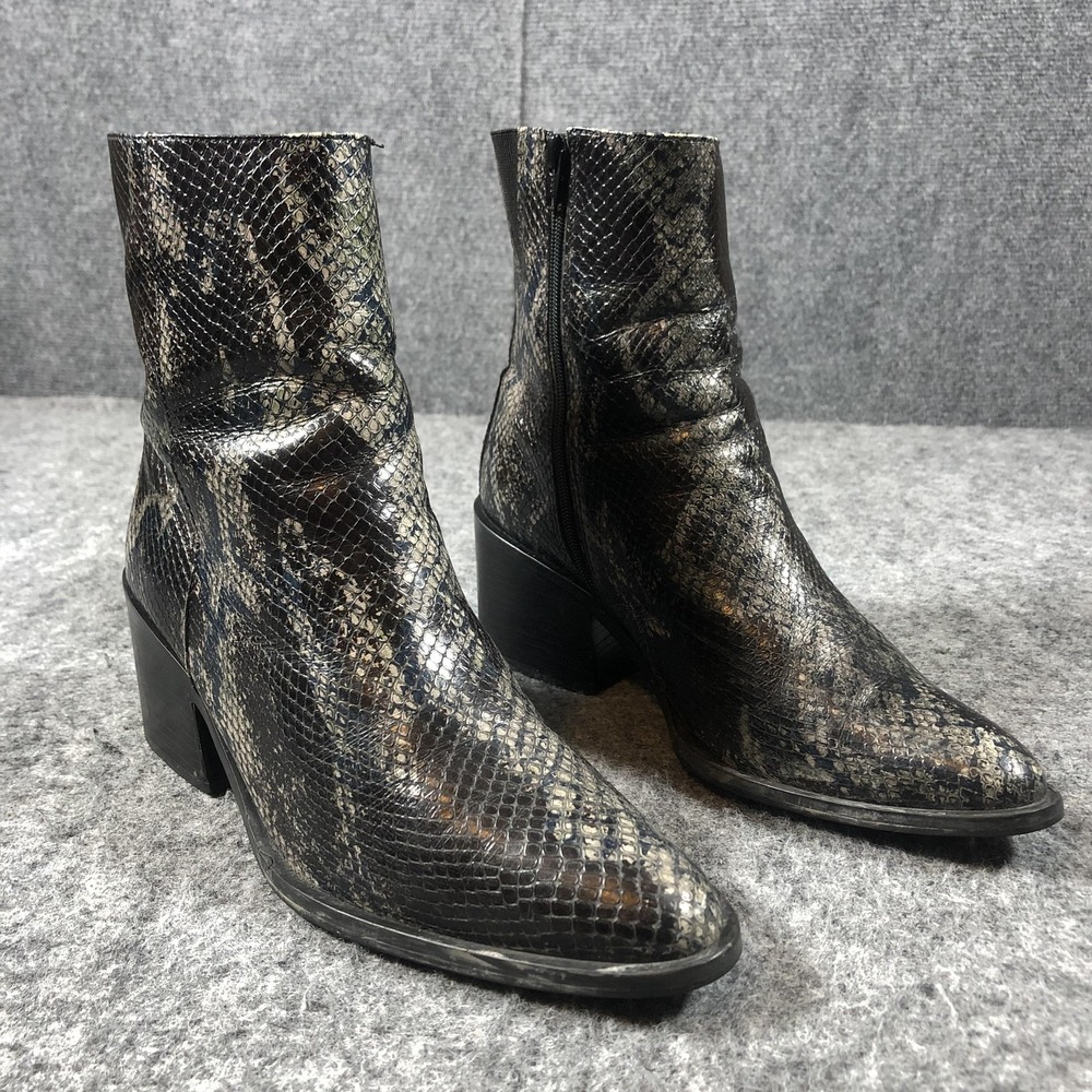 Vintage Zodiac Saloon Boots Womens 7.5‎ Black Snake Leather Western Ankle Zip
